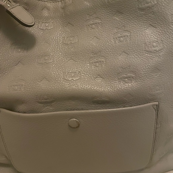 MCM Klara Monogrammed Beige Leather Hobo Shoulder Handbag - Picture 6 of 11